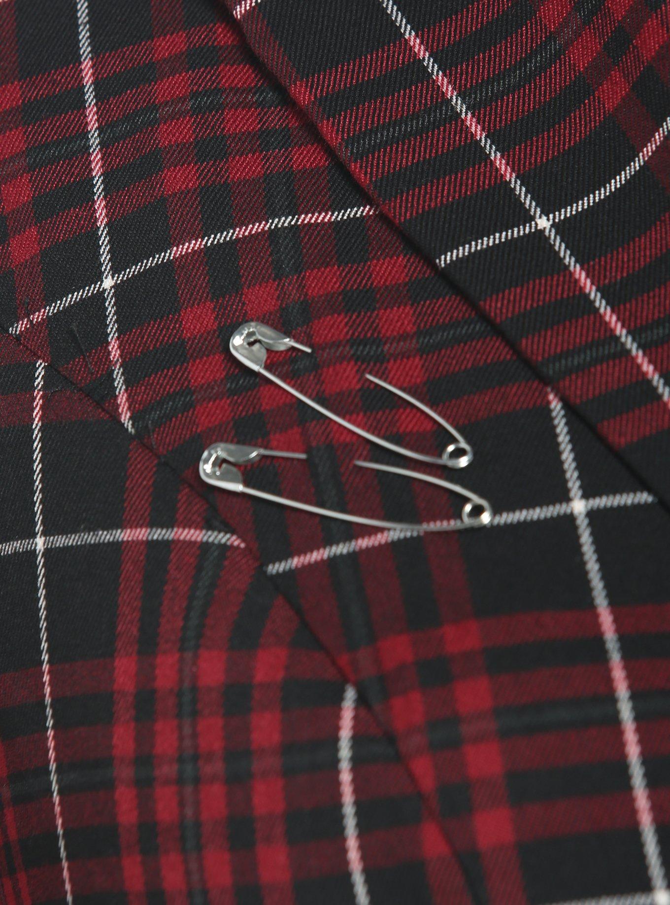 Dark Red Plaid Crop Girls Blazer Plus Size, DARK RED, alternate