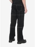 Black & White Contrast Stitch Straight Leg Jeans, BLACK, alternate
