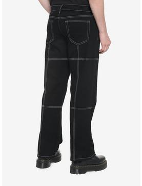 Black & White Contrast Stitch Straight Leg Jeans, , hi-res