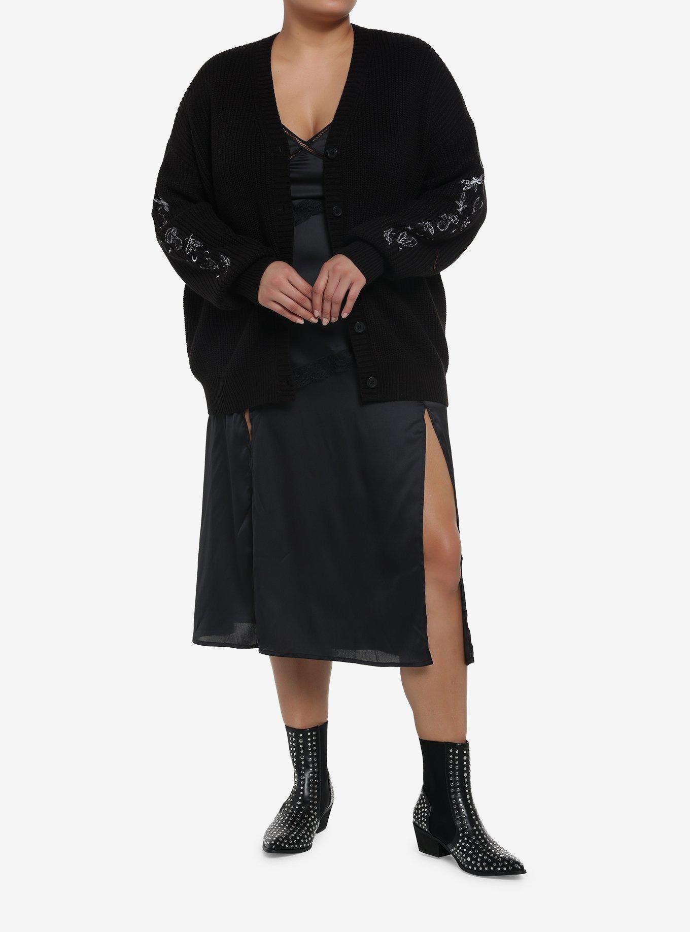 Dark Cottagecore Oversized Girls Cardigan Plus Size, BLACK, alternate