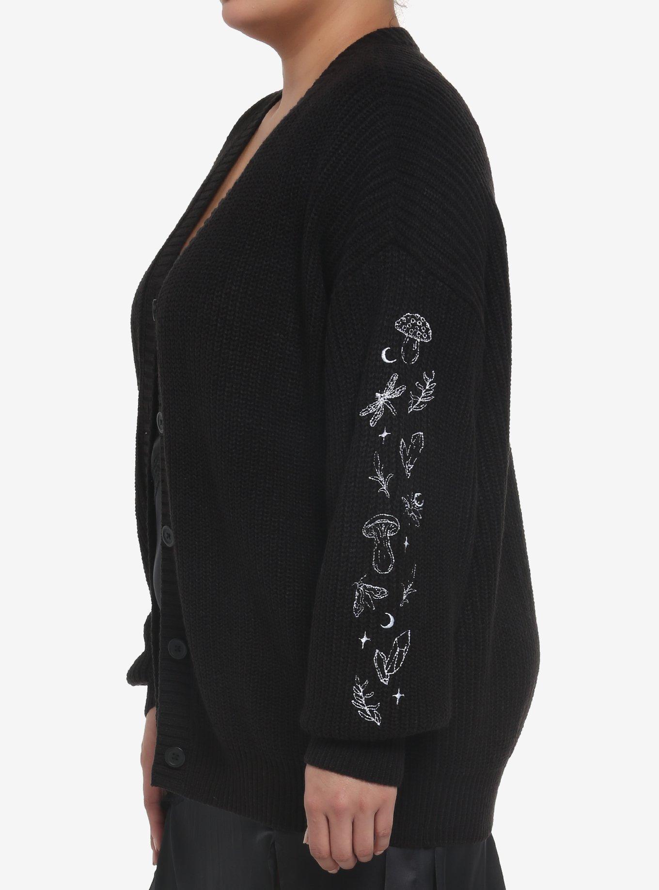 Dark Cottagecore Oversized Girls Cardigan Plus Size, BLACK, alternate
