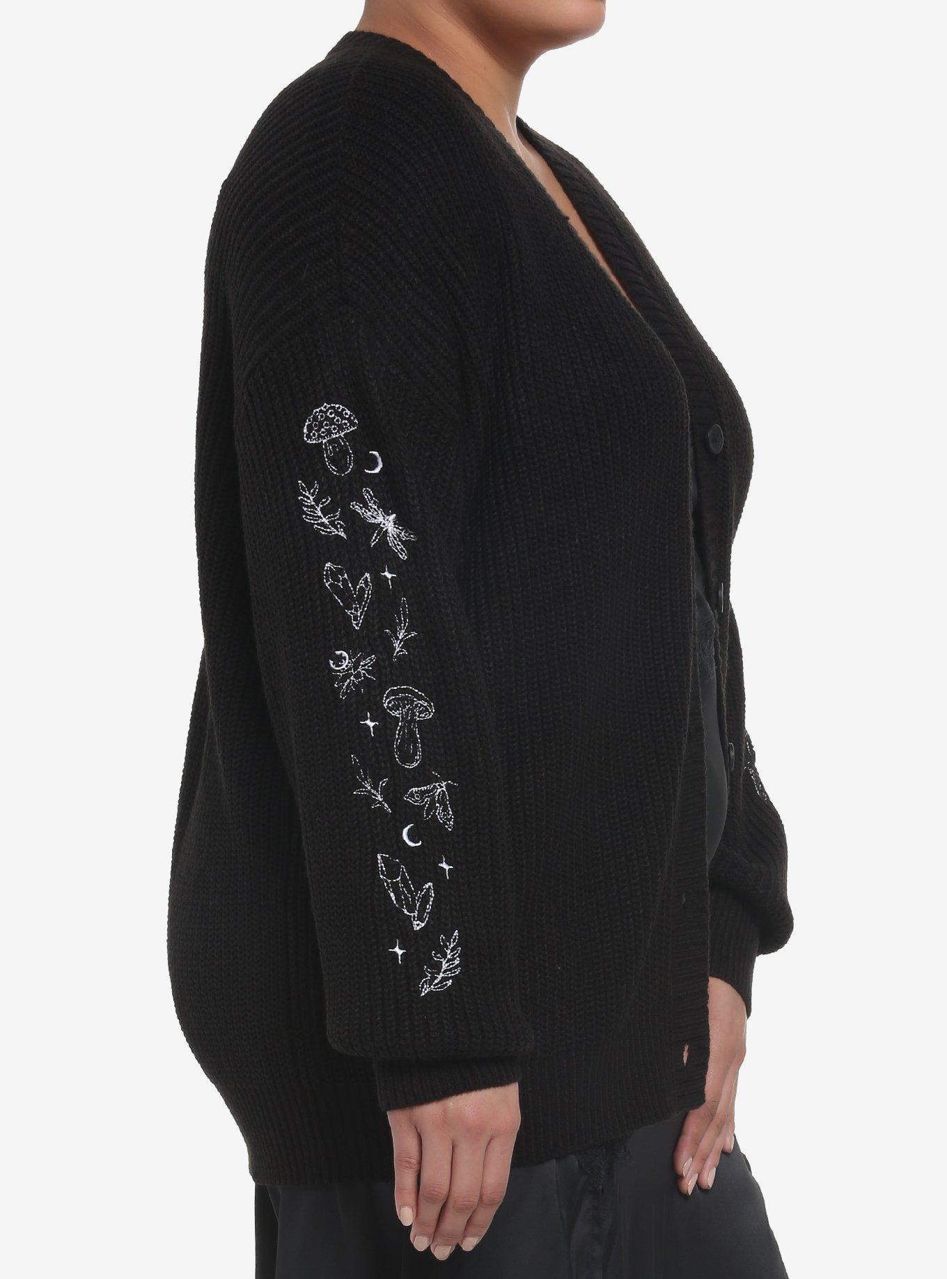 Dark Cottagecore Oversized Girls Cardigan Plus Size, BLACK, alternate