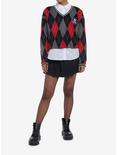 Skull Crest Argyle V-Neck Girls Sweater, MULTI, alternate