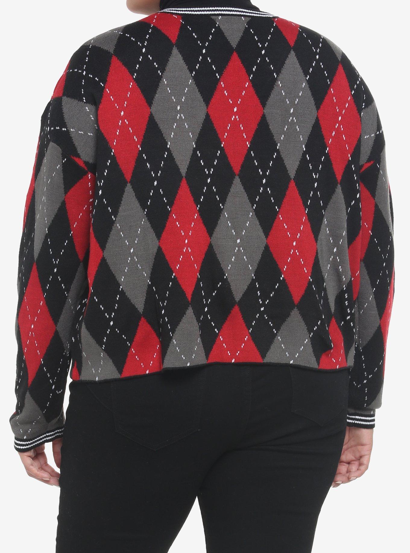 Skull Crest Argyle V-Neck Girls Sweater Plus Size, MULTI, alternate