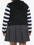 Black & White Chain Stripe Crop Girls Hoodie Plus Size, MULTI, alternate