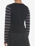 Black & Grey Stripe Girls Crop Long-Sleeve Henley, GREY, alternate