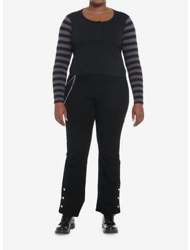 Black & Grey Stripe Girls Long-Sleeve Henley Plus Size, , hi-res