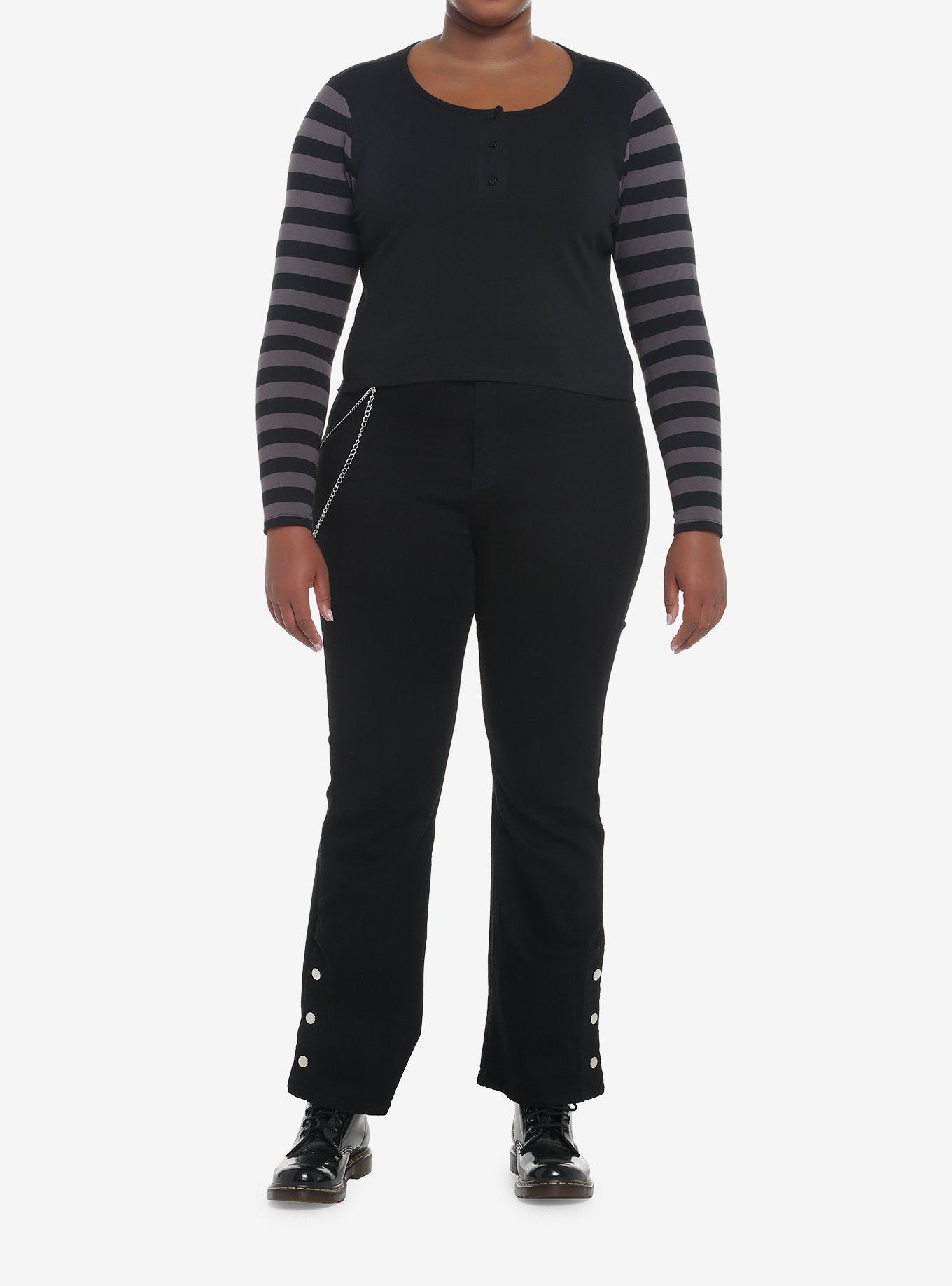 Black & Grey Stripe Girls Long-Sleeve Henley Plus Size, GREY, alternate