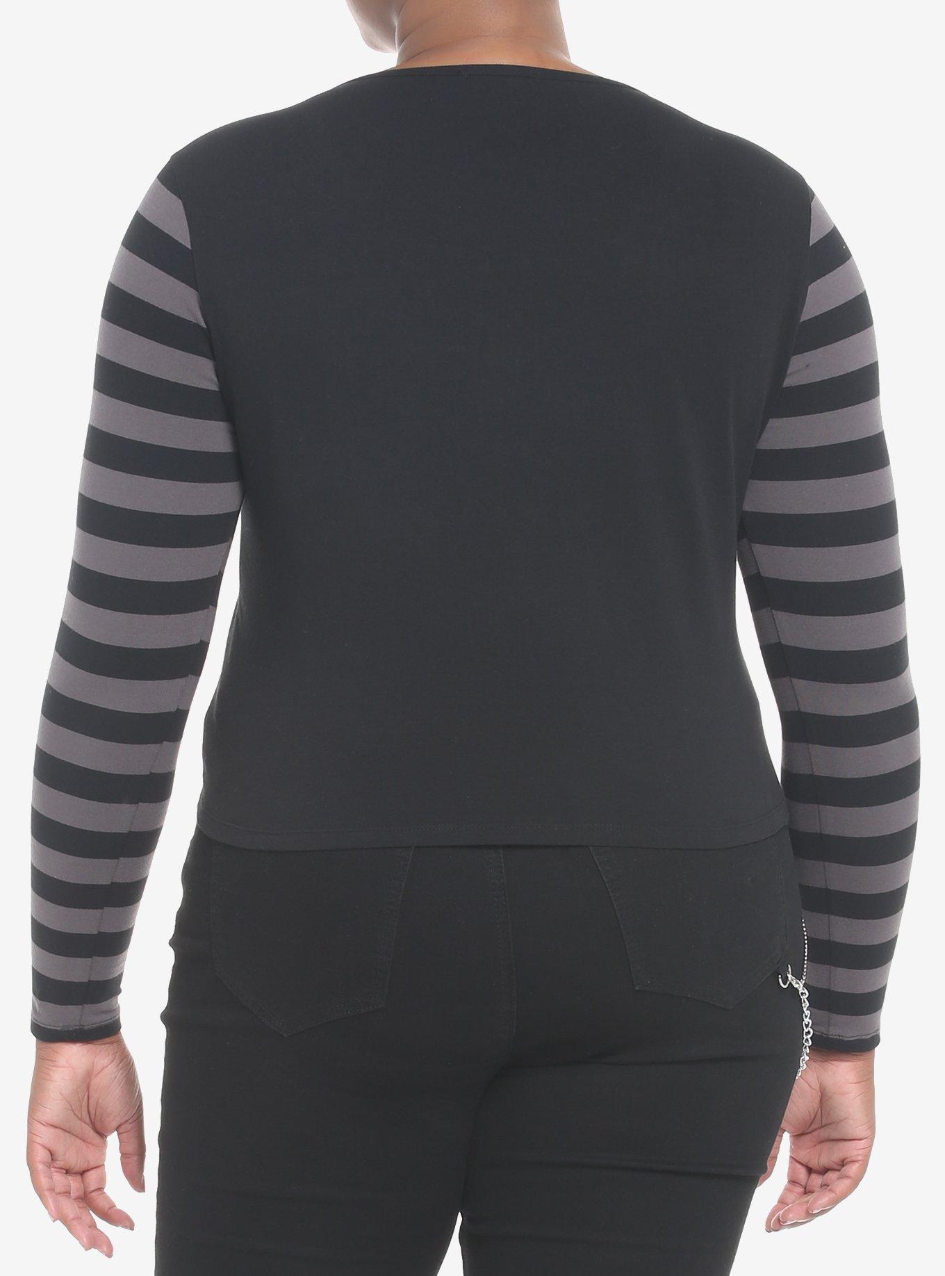 Black & Grey Stripe Girls Long-Sleeve Henley Plus Size, GREY, alternate