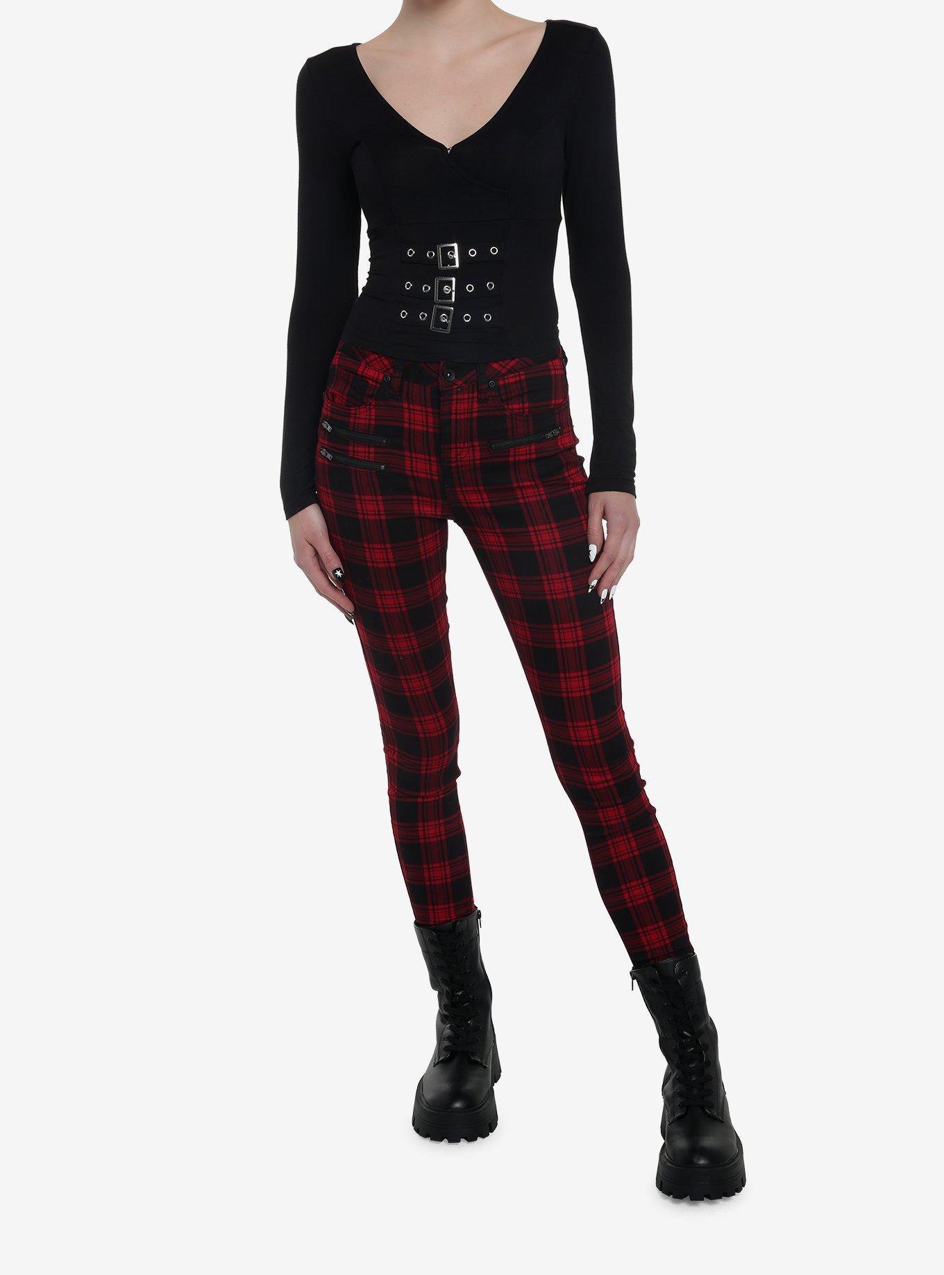 Black Buckles V-Neck Girls Long-Sleeve Top, BLACK, alternate