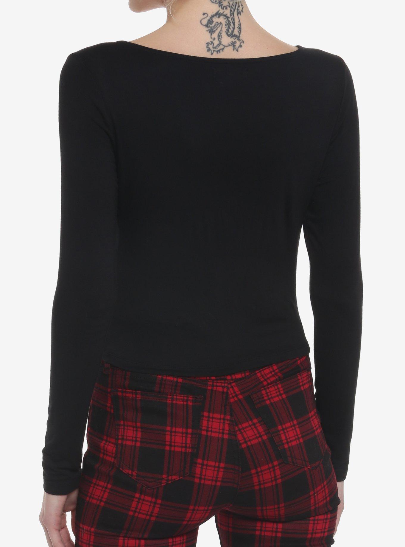 Black Buckles V-Neck Girls Long-Sleeve Top, BLACK, alternate