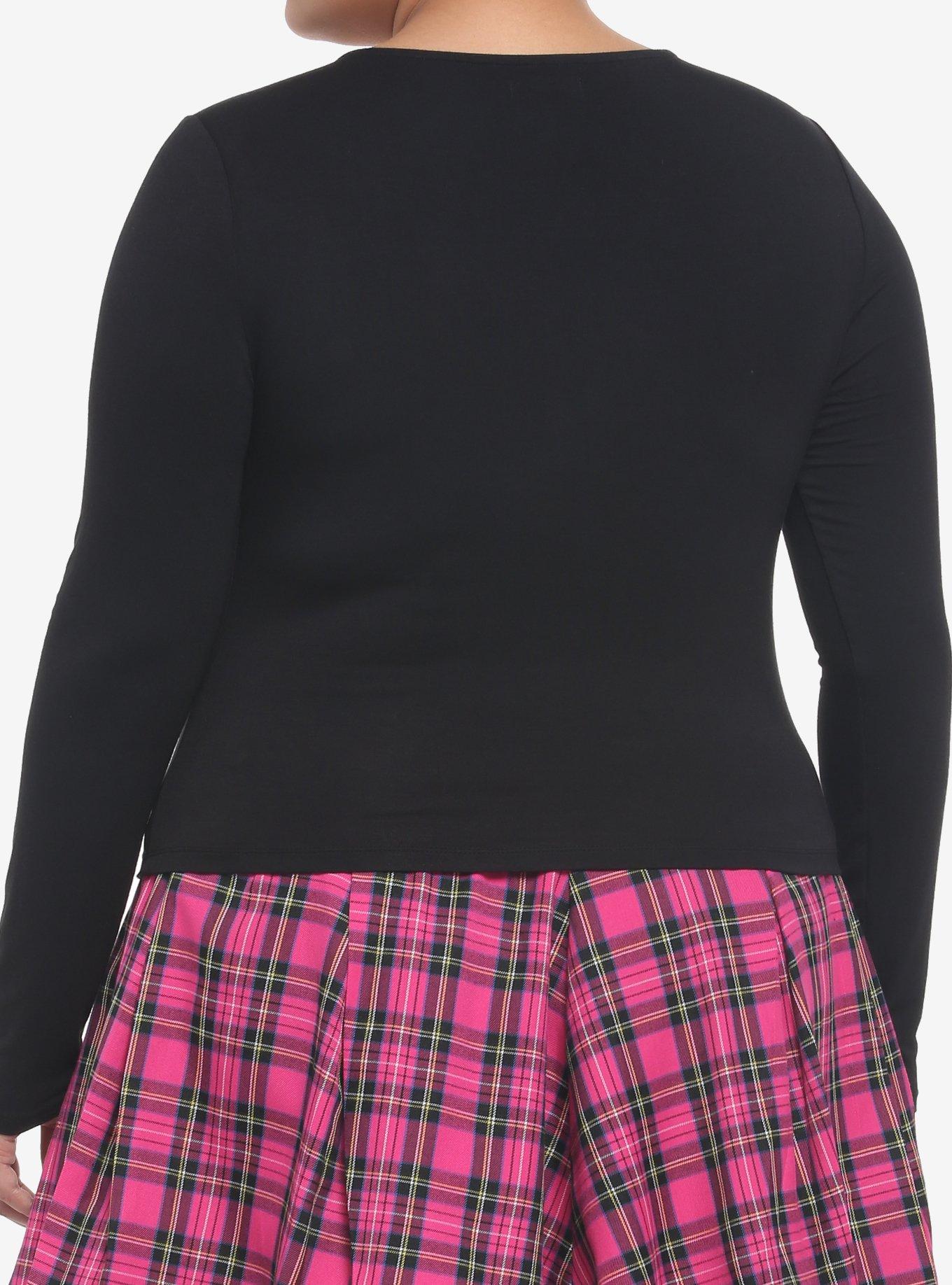 Black Buckles V-Neck Girls Long-Sleeve Top Plus Size, BLACK, alternate