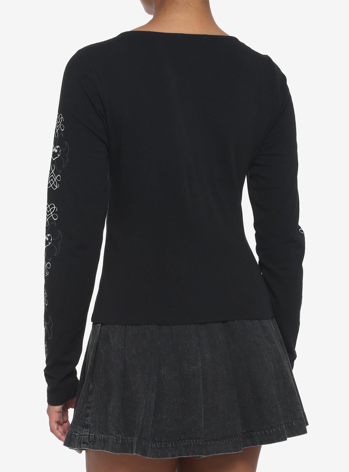 Winged Skull Crop Girls Long-Sleeve T-Shirt, BLACK, alternate