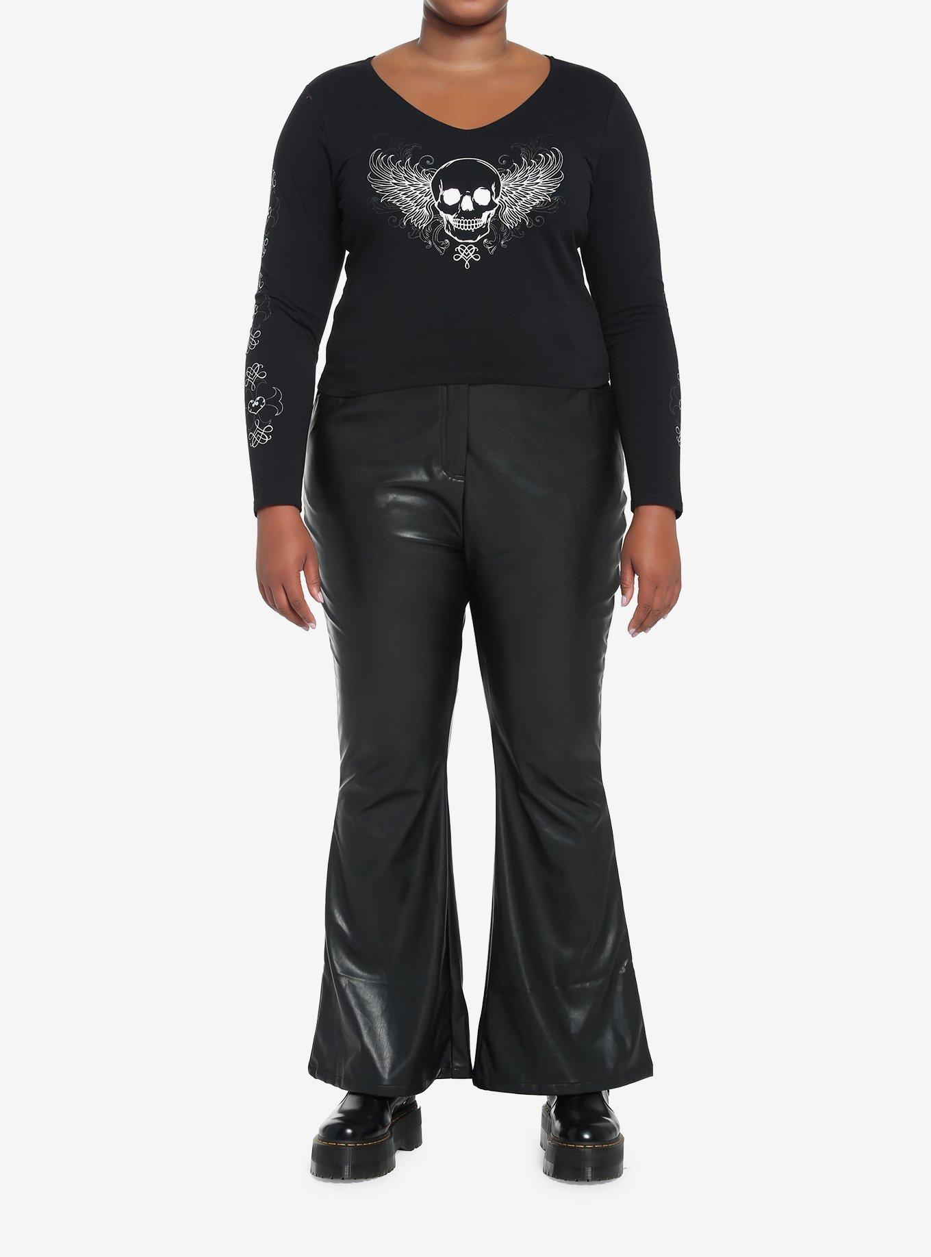 Winged Skull Crop Girls Long-Sleeve T-Shirt Plus Size, BLACK, alternate