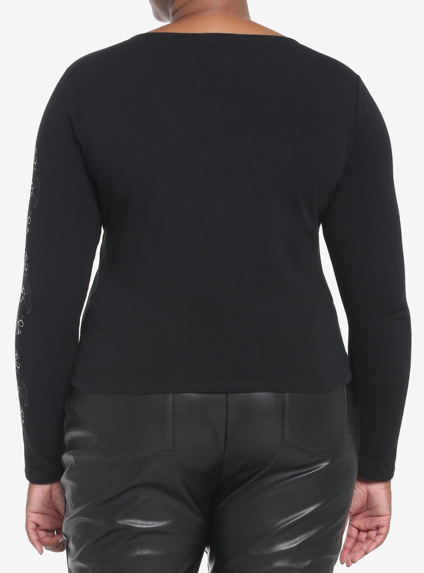 Winged Skull Crop Girls Long-Sleeve T-Shirt Plus Size, BLACK, alternate