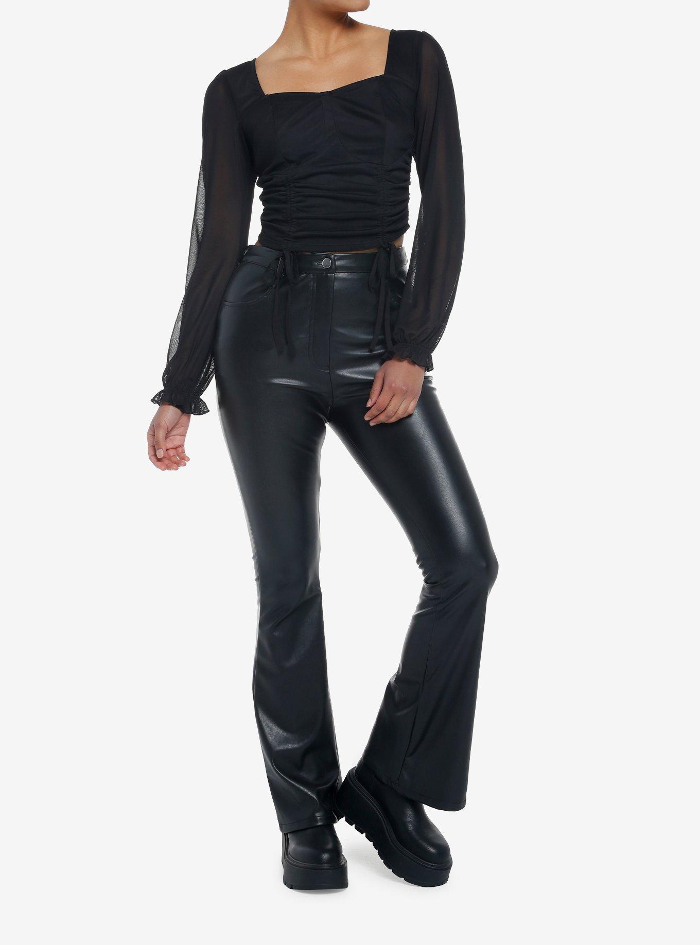 Black Sheer Girls Crop Peasant Top, BLACK, alternate - view 2