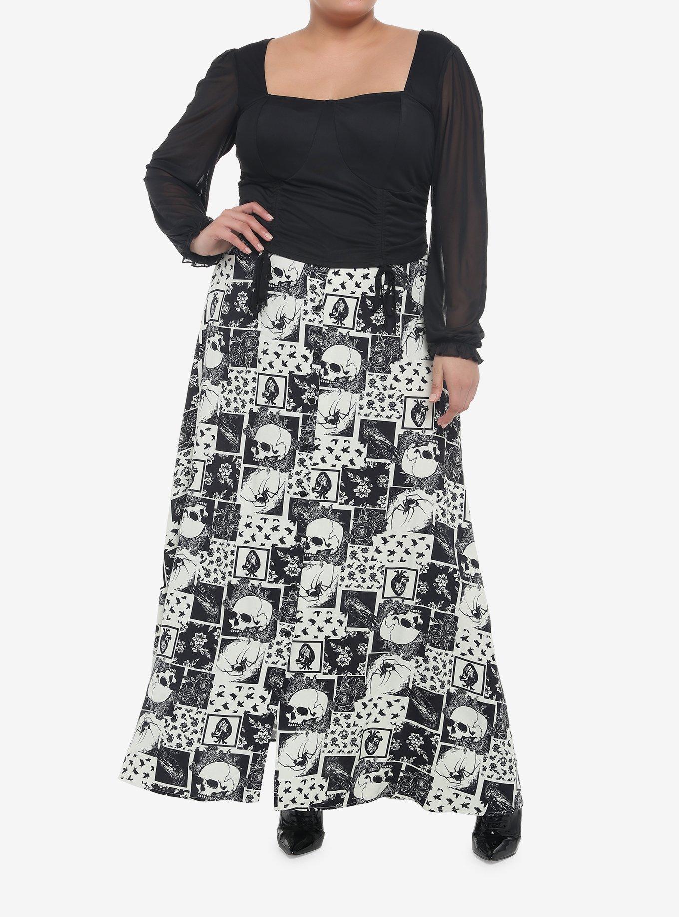 Black Sheer Girls Crop Peasant Top Plus Size, BLACK, alternate