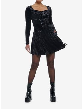 Velvet Black Corset Lace-Up Girls Crop Long-Sleeve, , hi-res
