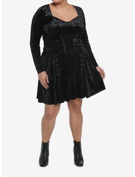 Velvet Black Corset Lace-Up Girls Crop Long-Sleeve Plus Size, , hi-res