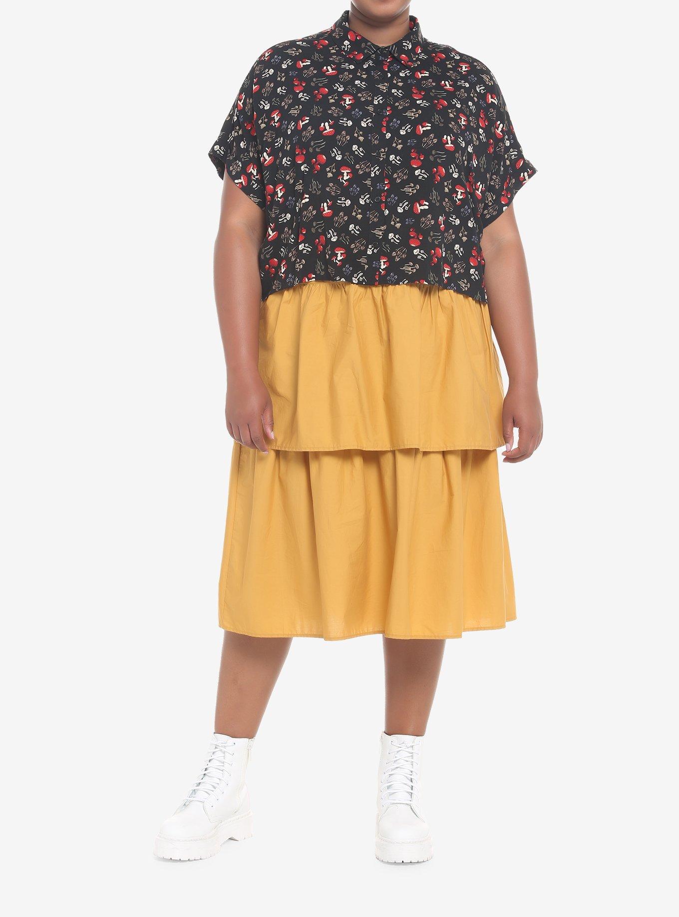 Mushroom Allover Print Girls Woven Button-Up Plus Size, MULTI, alternate