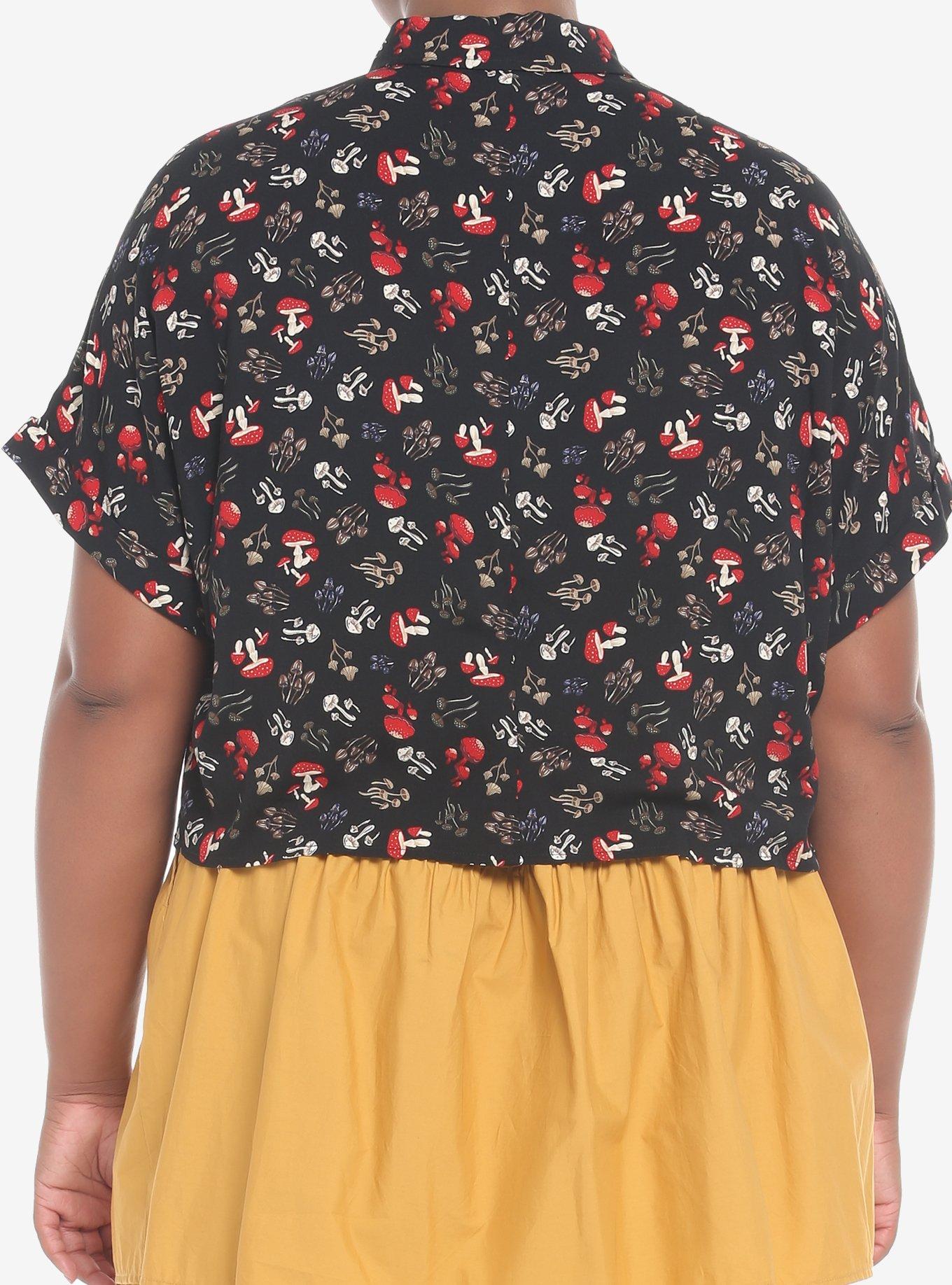 Mushroom Allover Print Girls Woven Button-Up Plus Size, MULTI, alternate