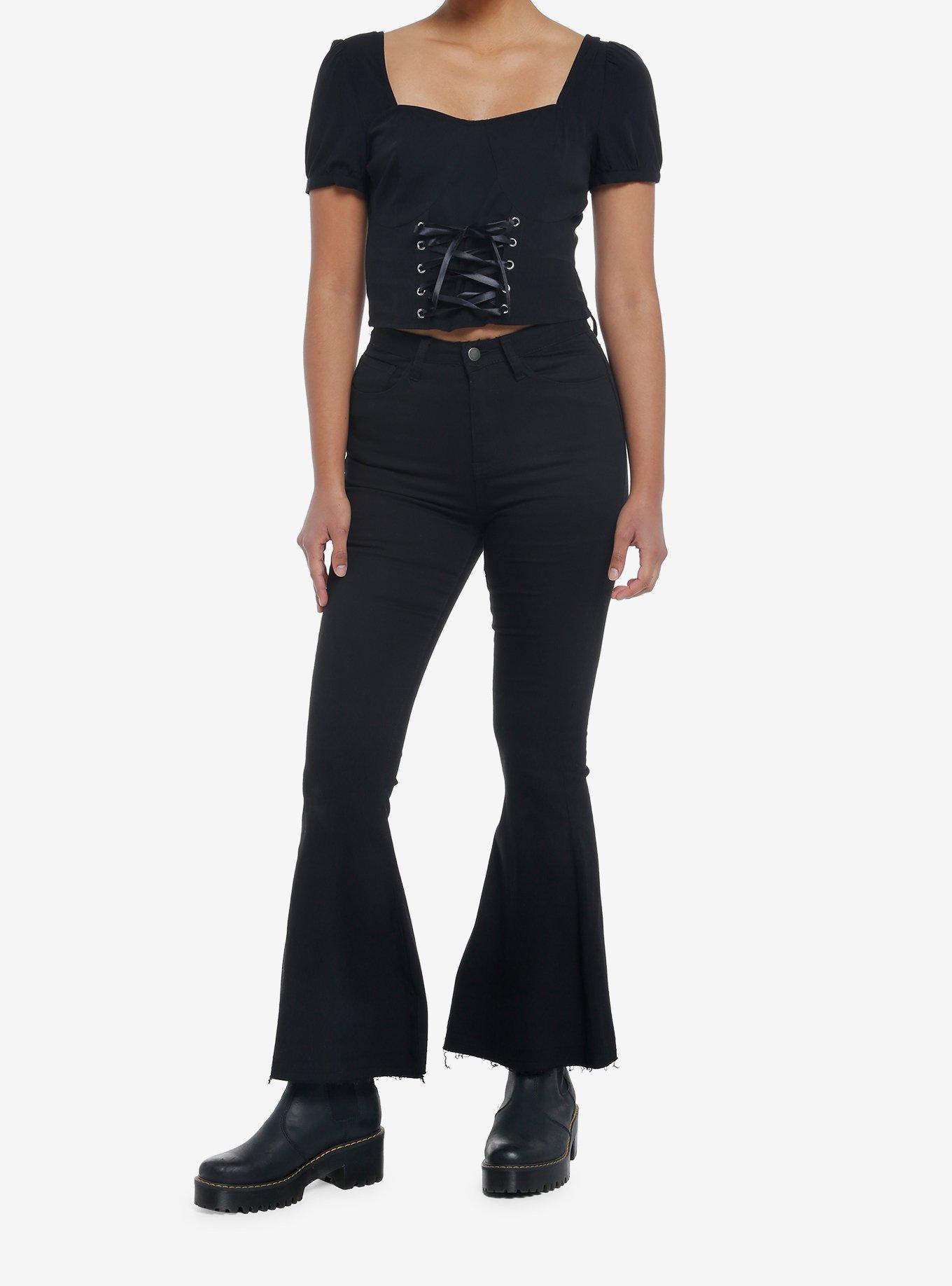 Black Corset Lace-Up Girls Crop Top, BLACK, alternate