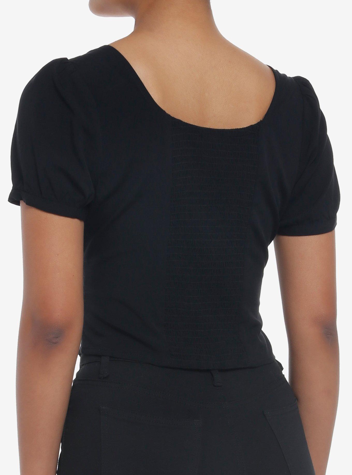 Black Corset Lace-Up Girls Crop Top, BLACK, alternate