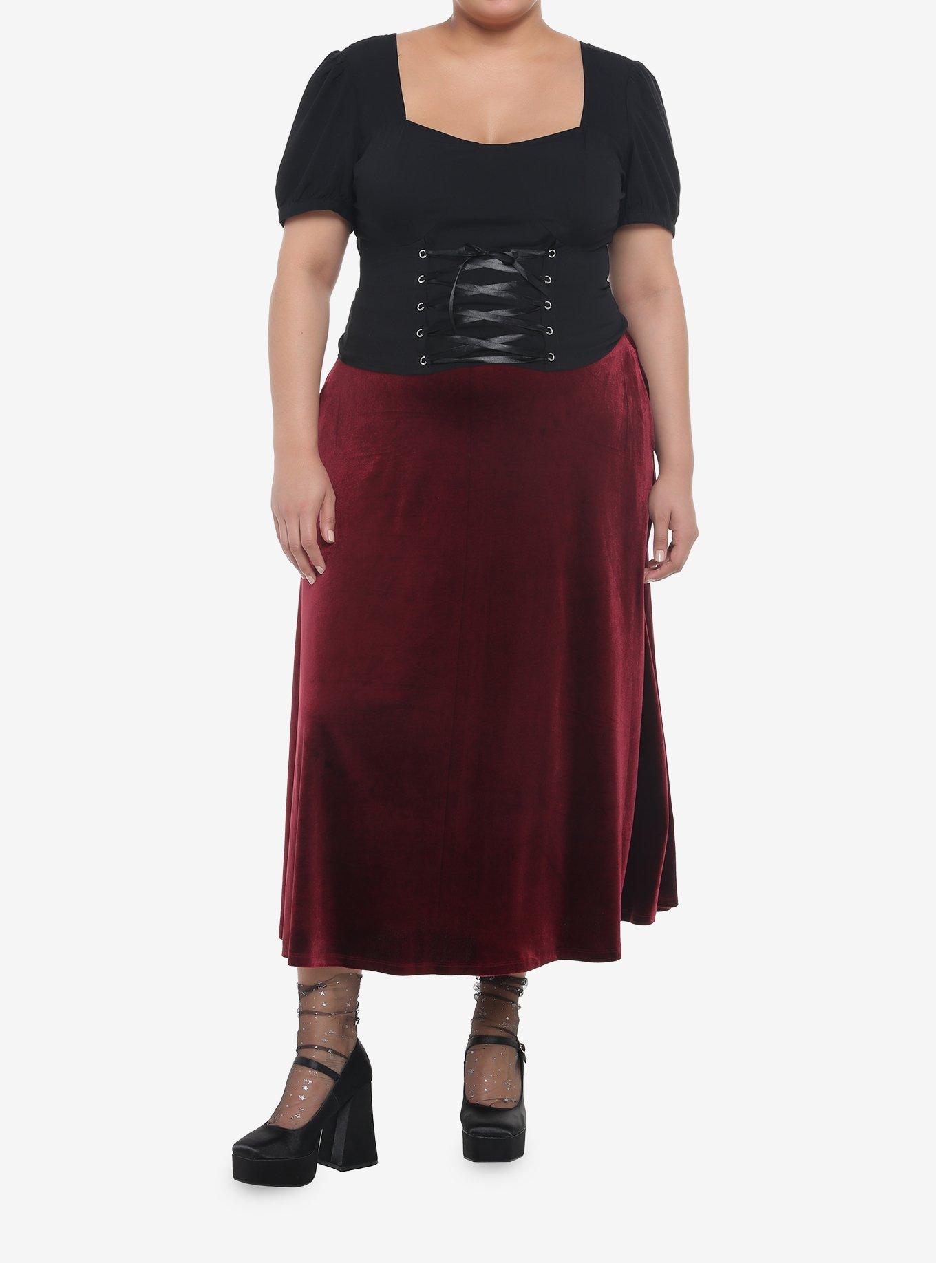 Black Corset Lace-Up Girls Crop Top Plus Size, BLACK, alternate