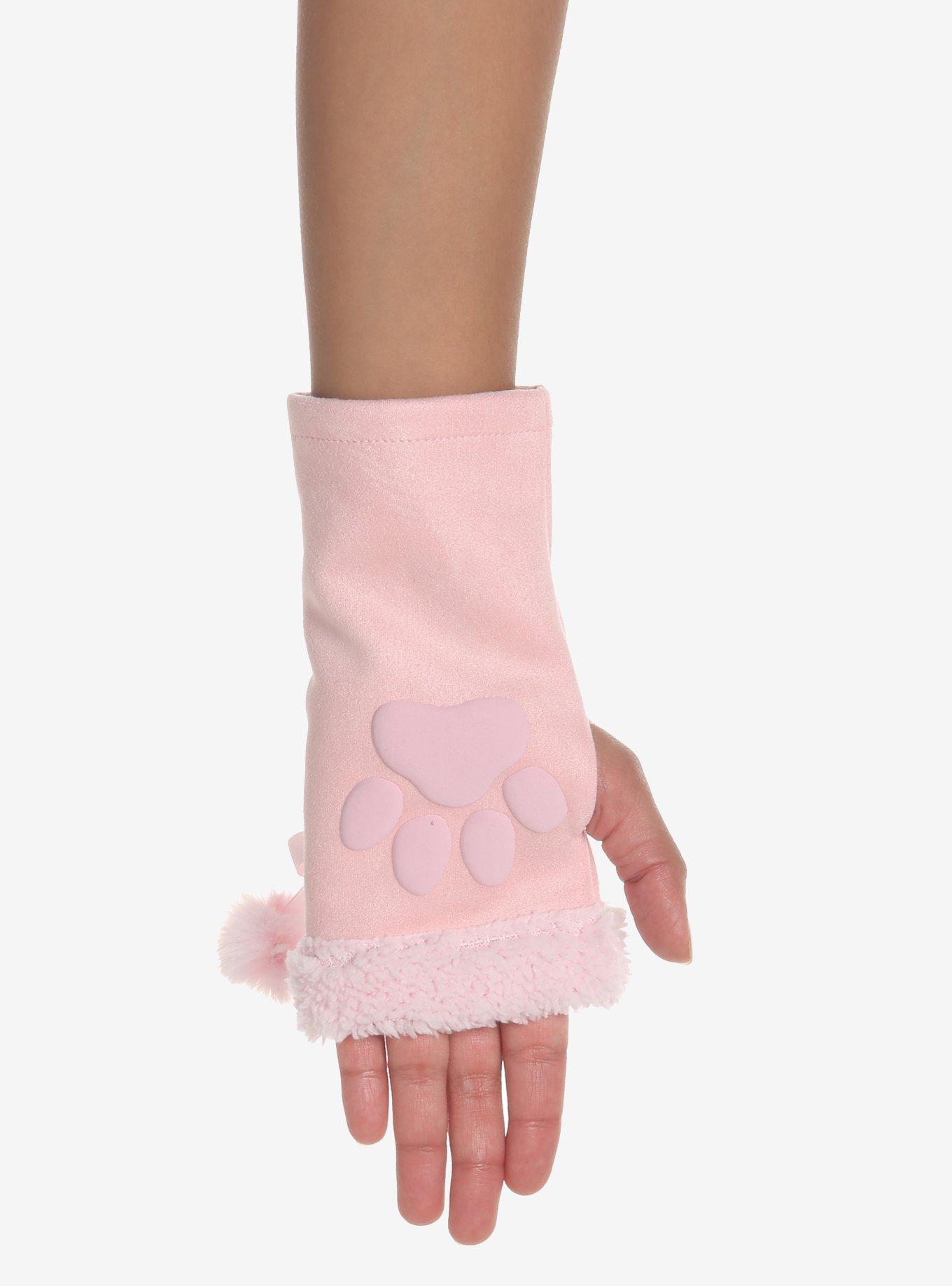 Pink Cat Paw Lace-Up Arm Warmers, , alternate