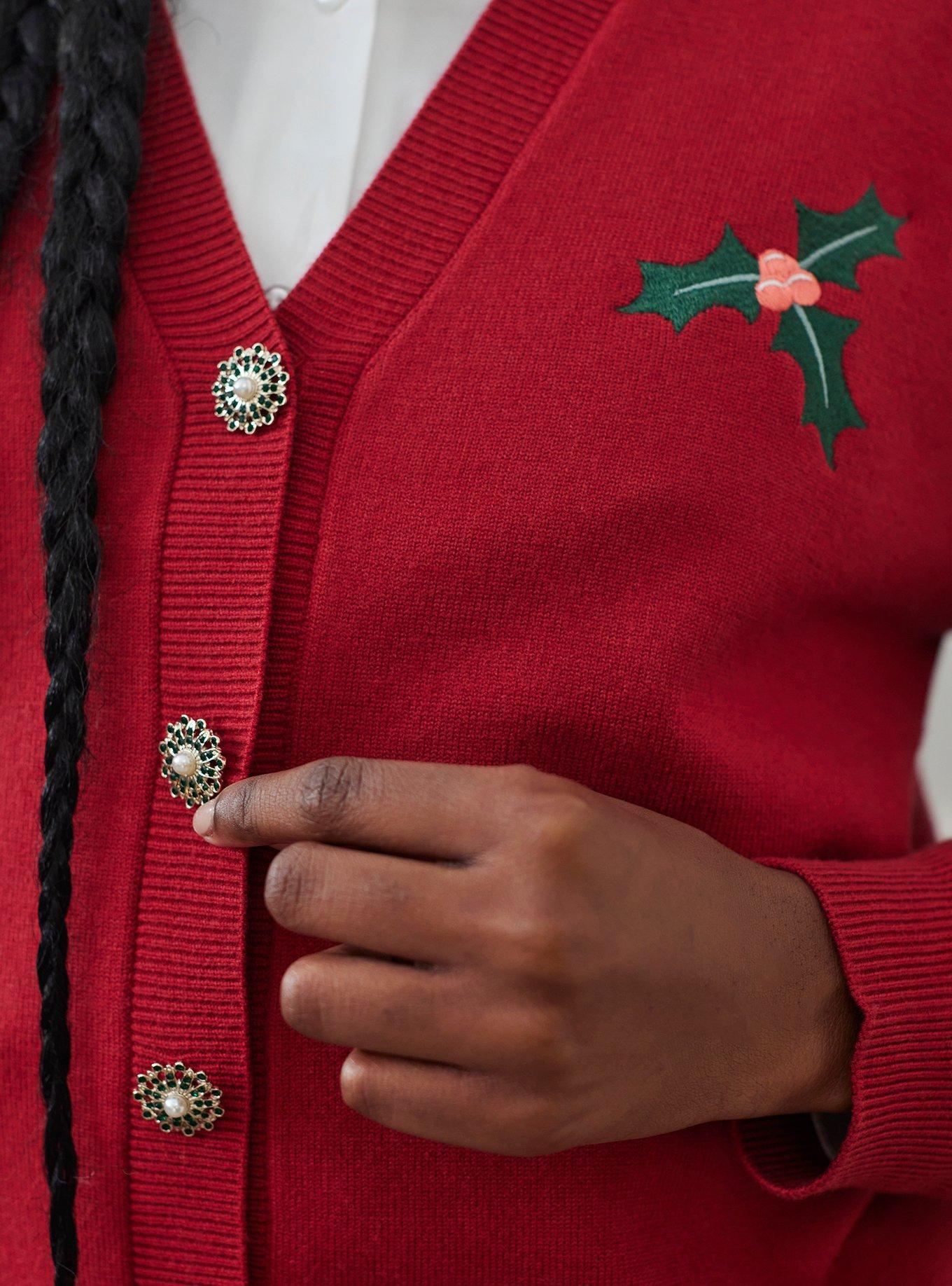 Her Universe Holiday Retro Mistletoe Skimmer Cardigan, RED, alternate