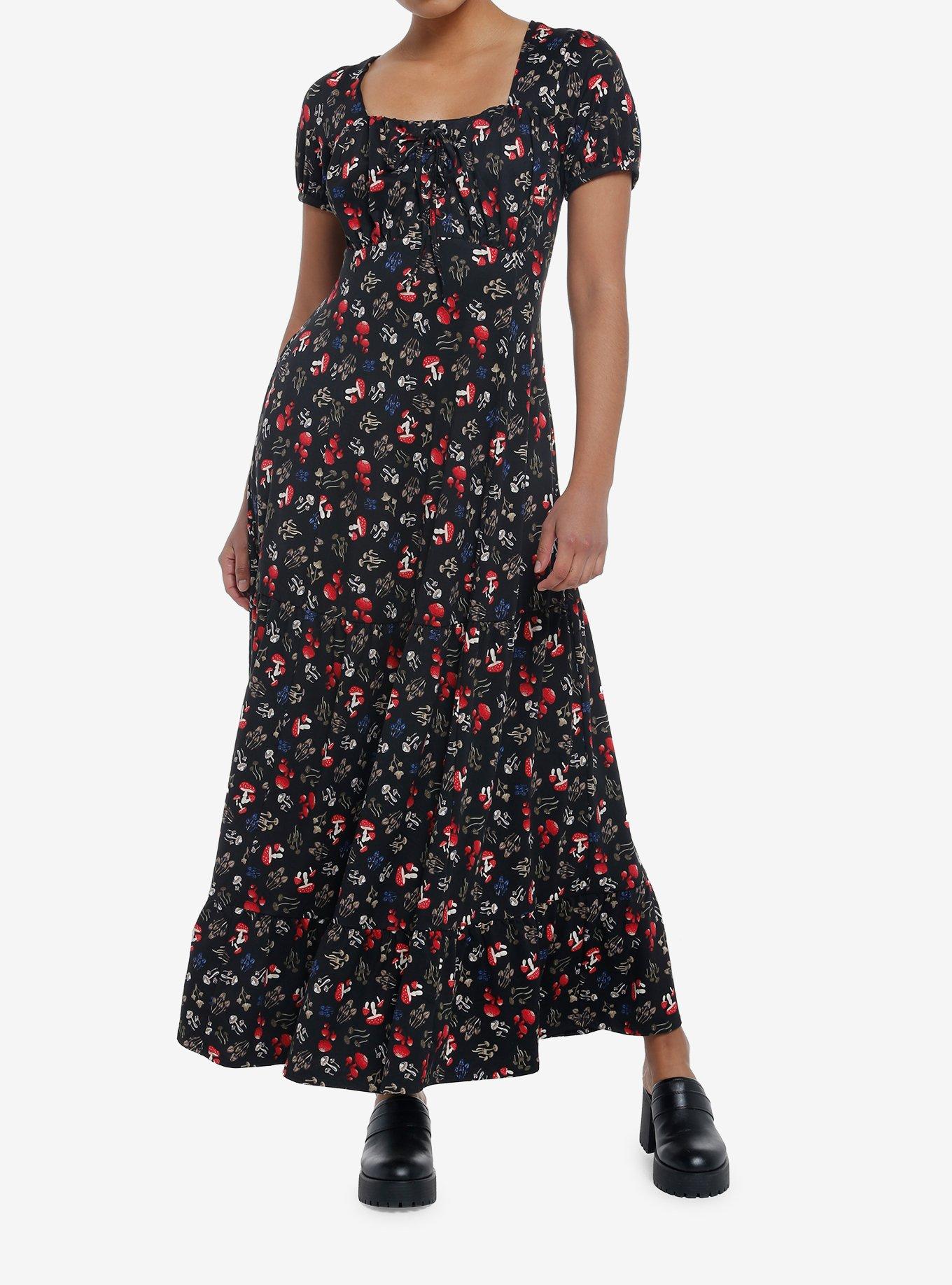 Mushrooms Allover Print Empire Waist Maxi Dress, MUSHROOM, alternate