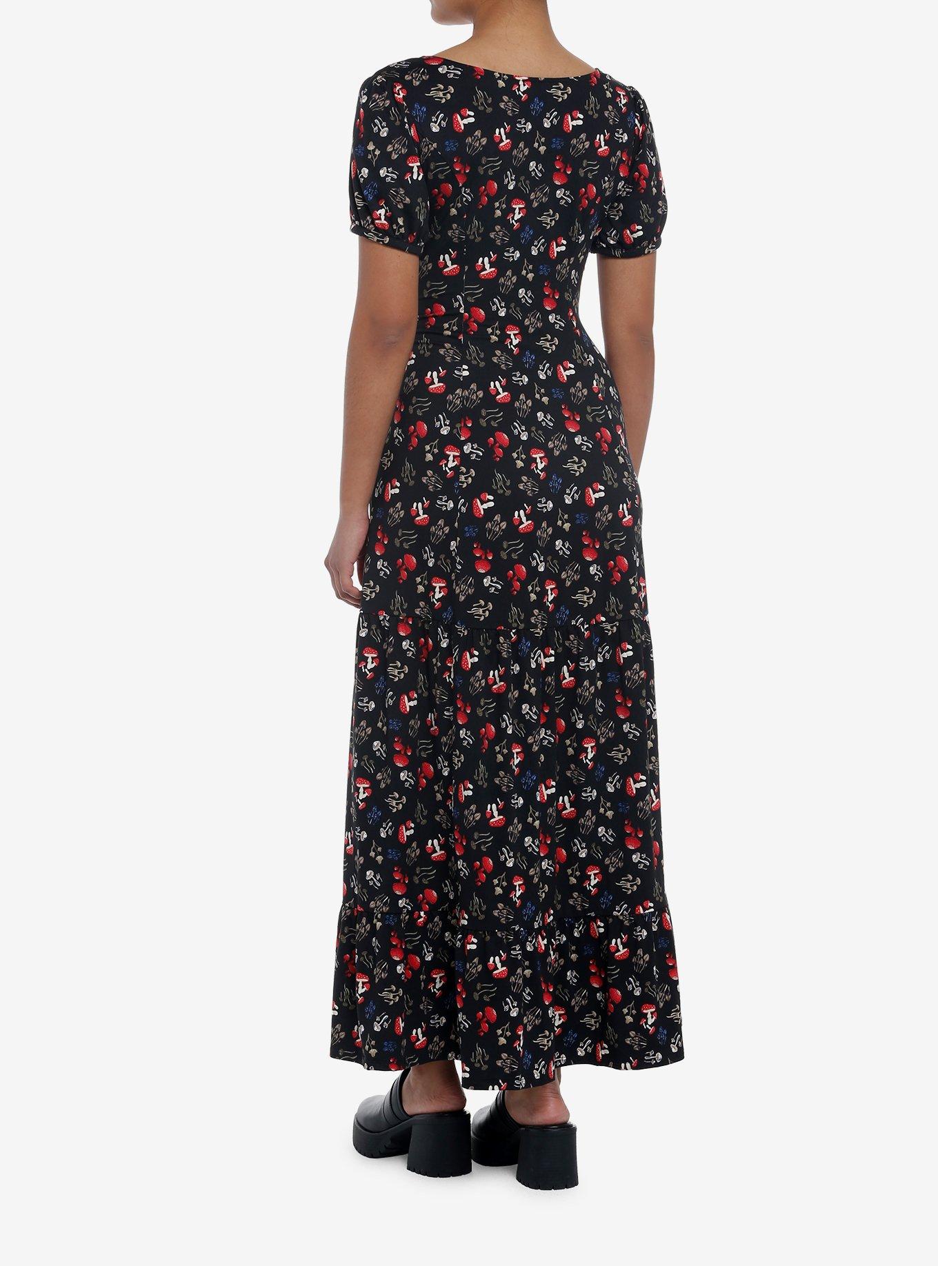Mushrooms Allover Print Empire Waist Maxi Dress, MUSHROOM, alternate