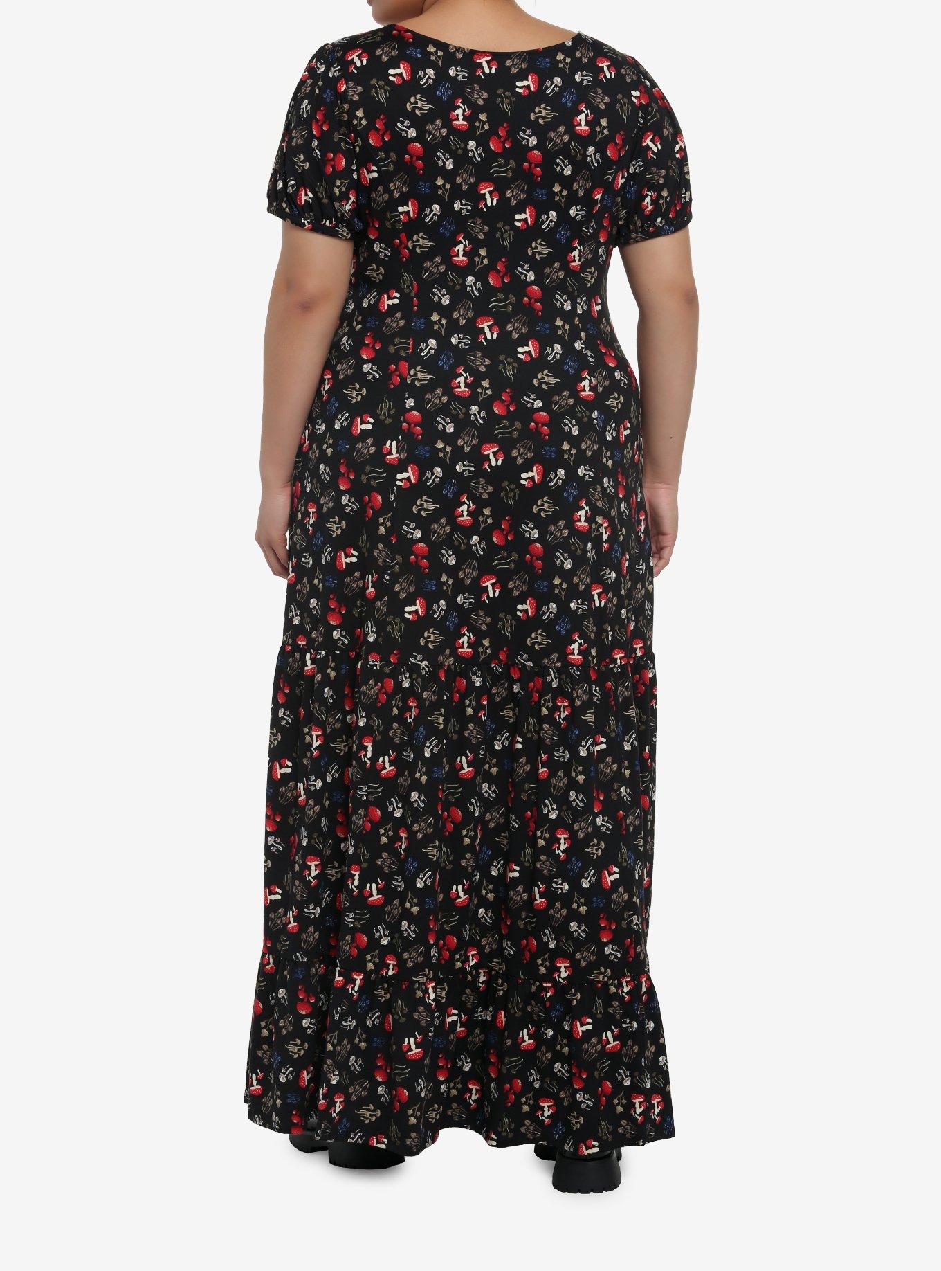 Mushrooms Allover Print Empire Waist Max Dress Plus Size, MUSHROOM, alternate