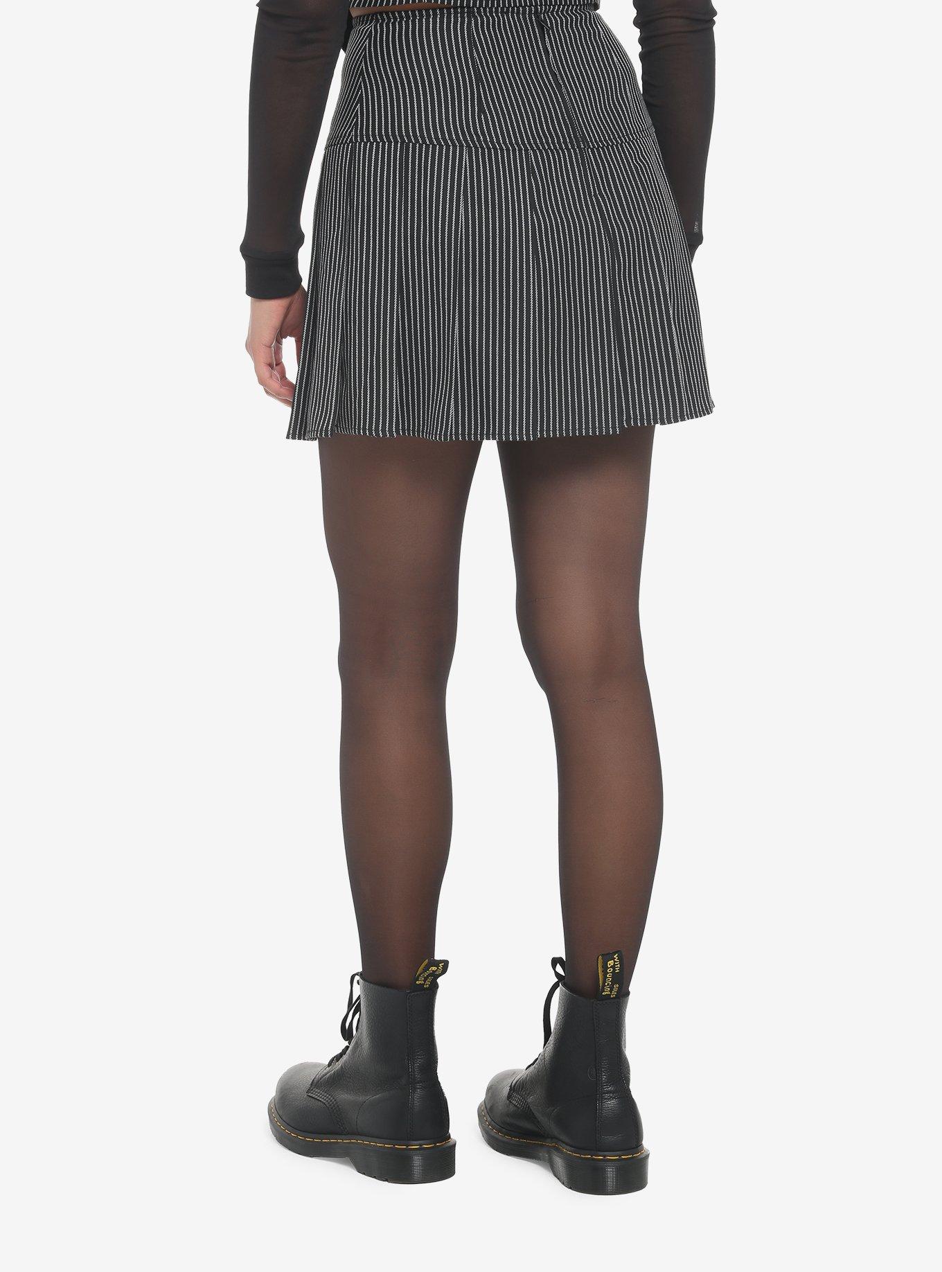 Pinstripe Safety Pin Pleated Skirt, PINSTRIPE, alternate