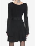 Black Satin Corset Bell Long-Sleeve Dress, BLACK, alternate