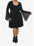 Black Corset Bell Long-Sleeve Dress Plus Size, BLACK, alternate