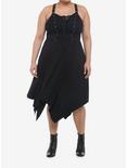 Grommet Lace-Up Hanky Hem Midi Dress Plus Size, BLACK, alternate