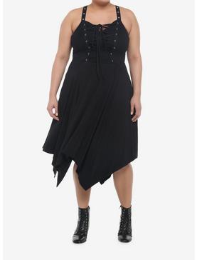Grommet Lace-Up Hanky Hem Midi Dress Plus Size, , hi-res