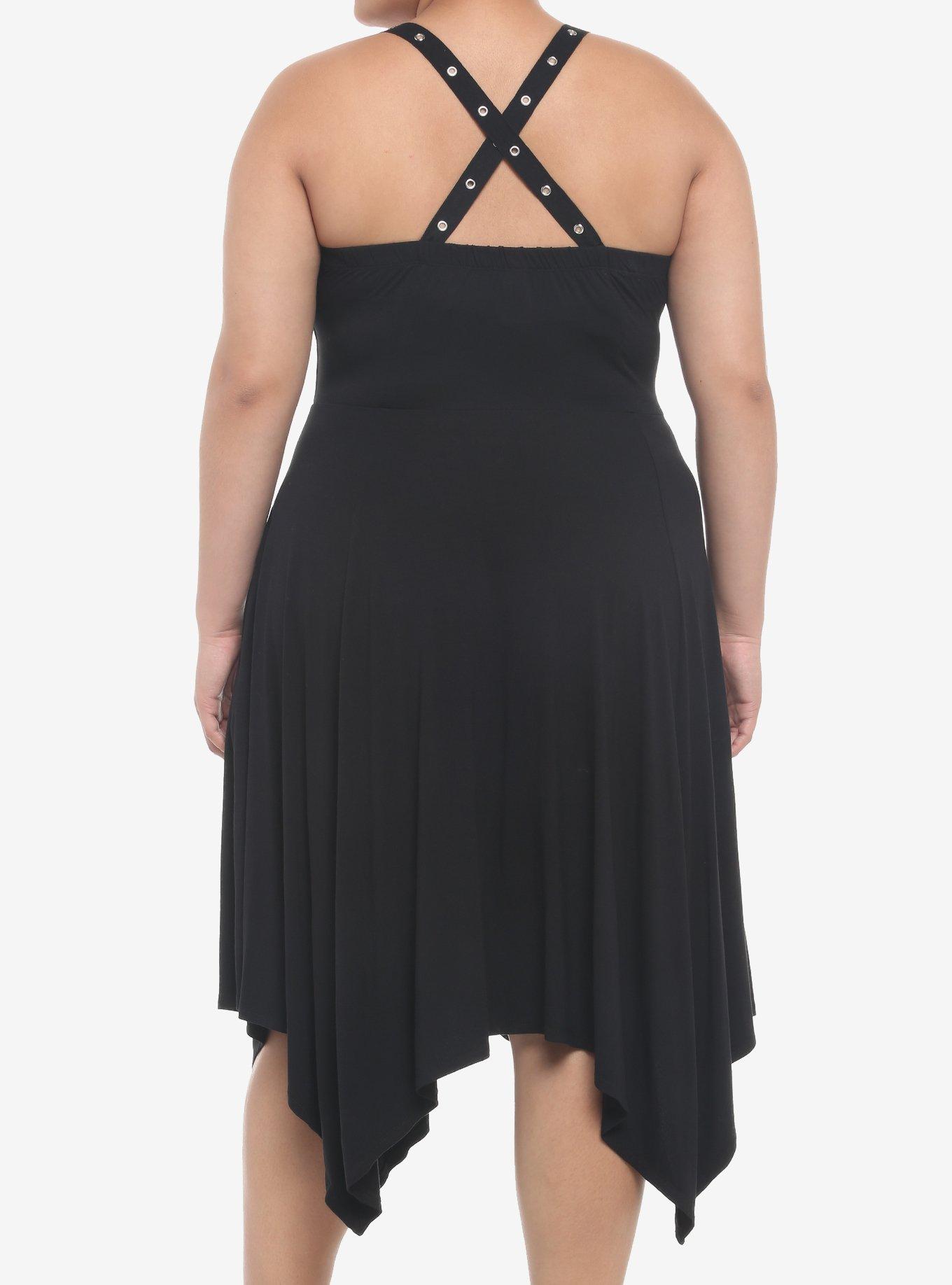 Grommet Lace-Up Hanky Hem Midi Dress Plus Size, BLACK, alternate