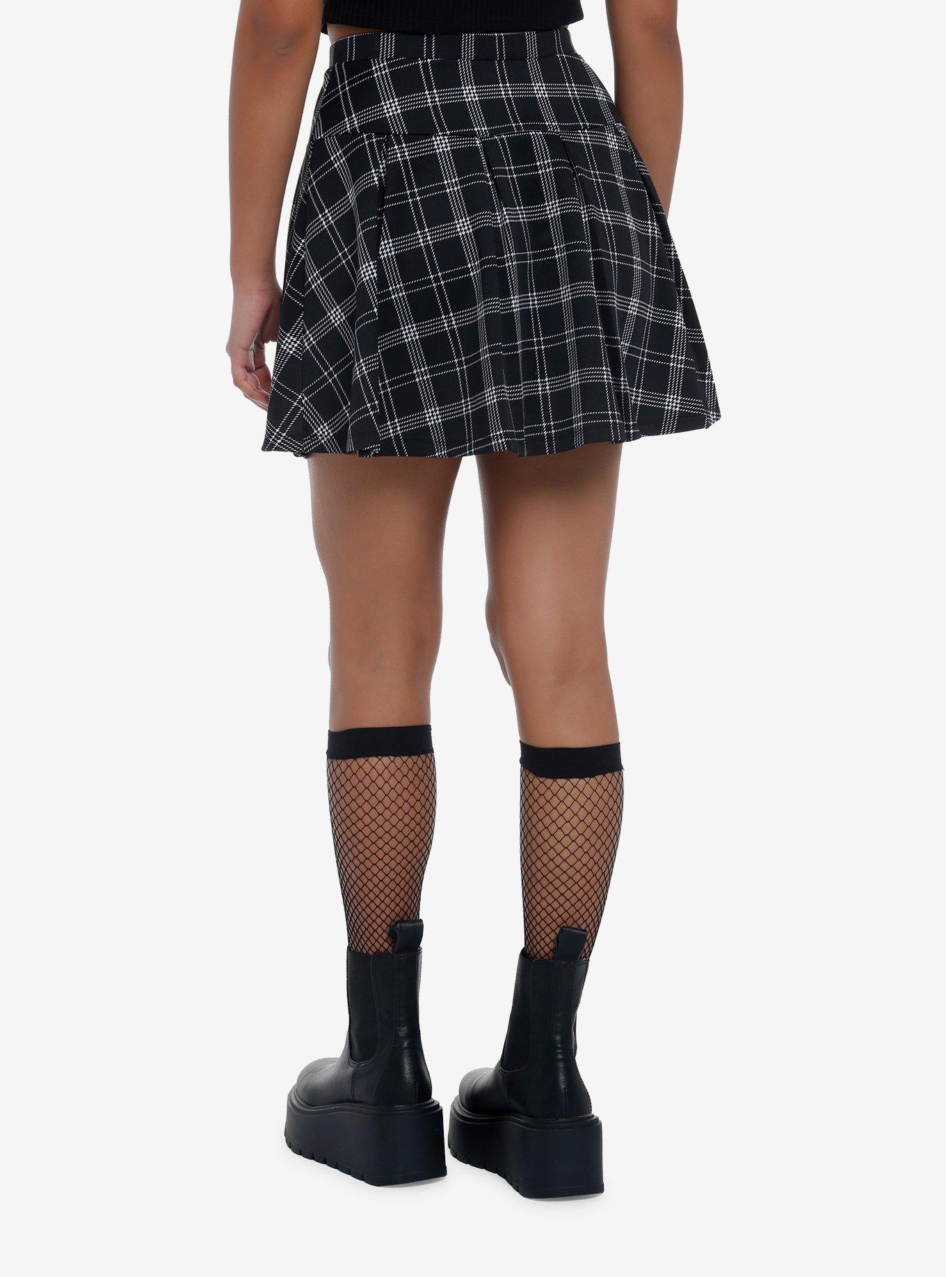 Black Plaid Skirt, PLAID - BLACK, alternate