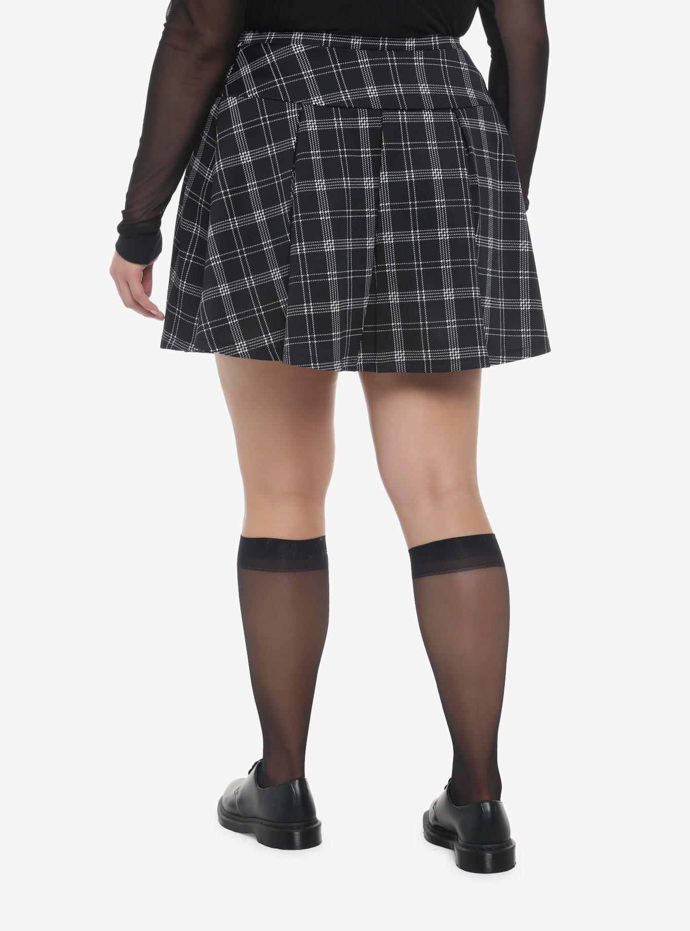 Black Plaid Skirt Plus Size, PLAID - BLACK, alternate