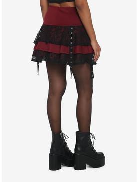 Burgundy Lace & Grommets Tiered Skirt, , hi-res