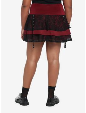 Burgundy Lace & Grommets Tiered Skirt Plus Size, , hi-res