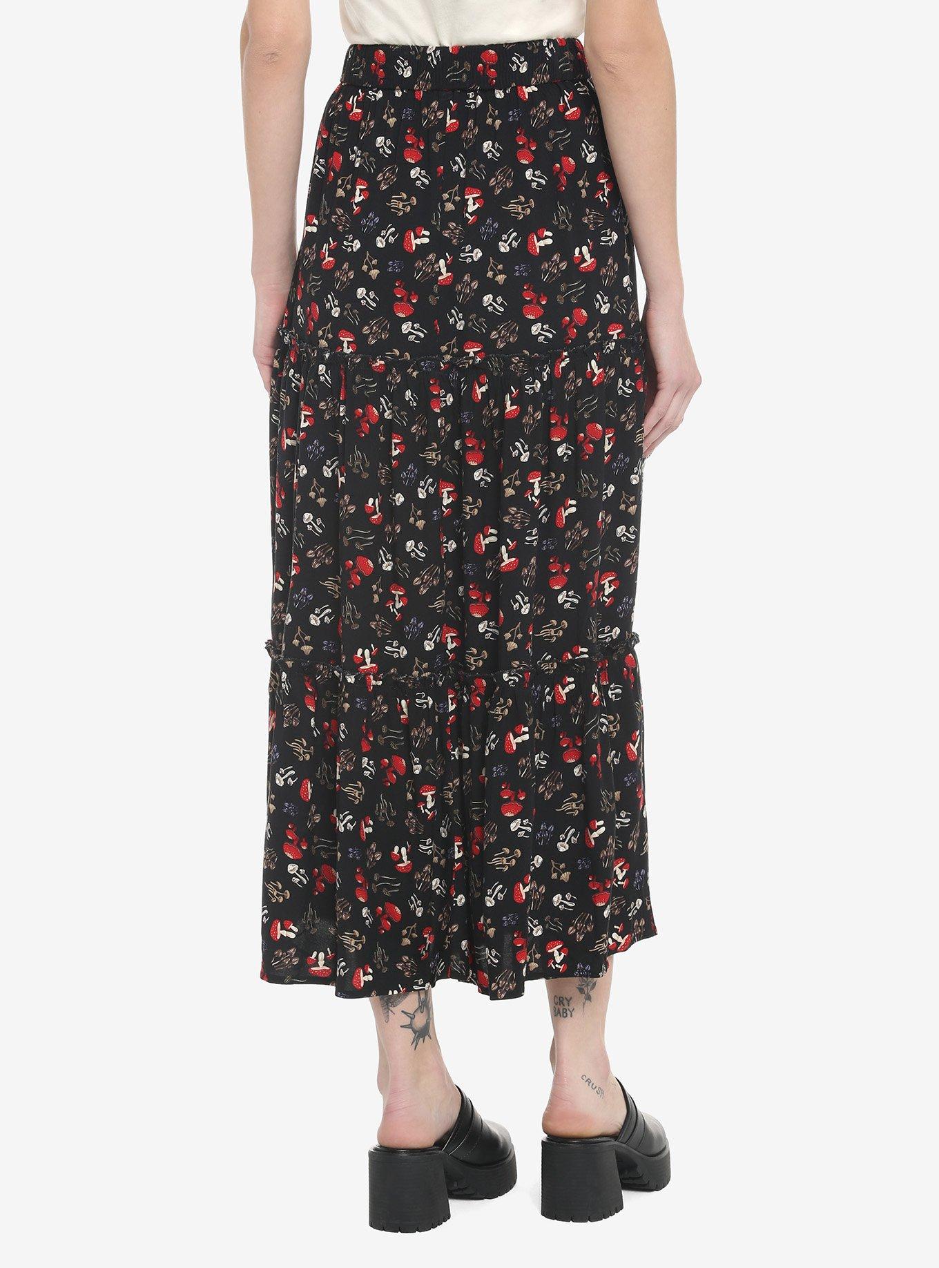 Mushroom Tiered Button-Front Midi Skirt, MUSHROOM, alternate