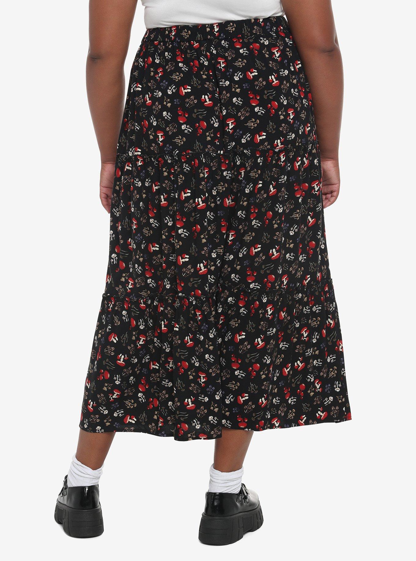 Mushroom Tiered Button-Front Midi Skirt Plus Size, MUSHROOM, alternate