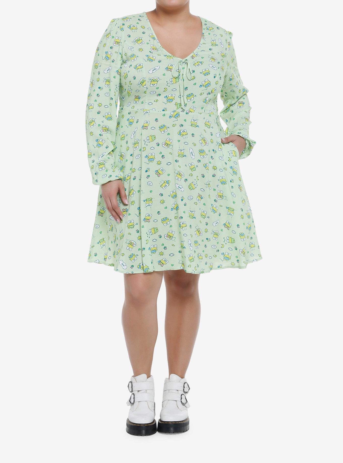 Keroppi Allover Print Long-Sleeve Dress Plus Size, , hi-res