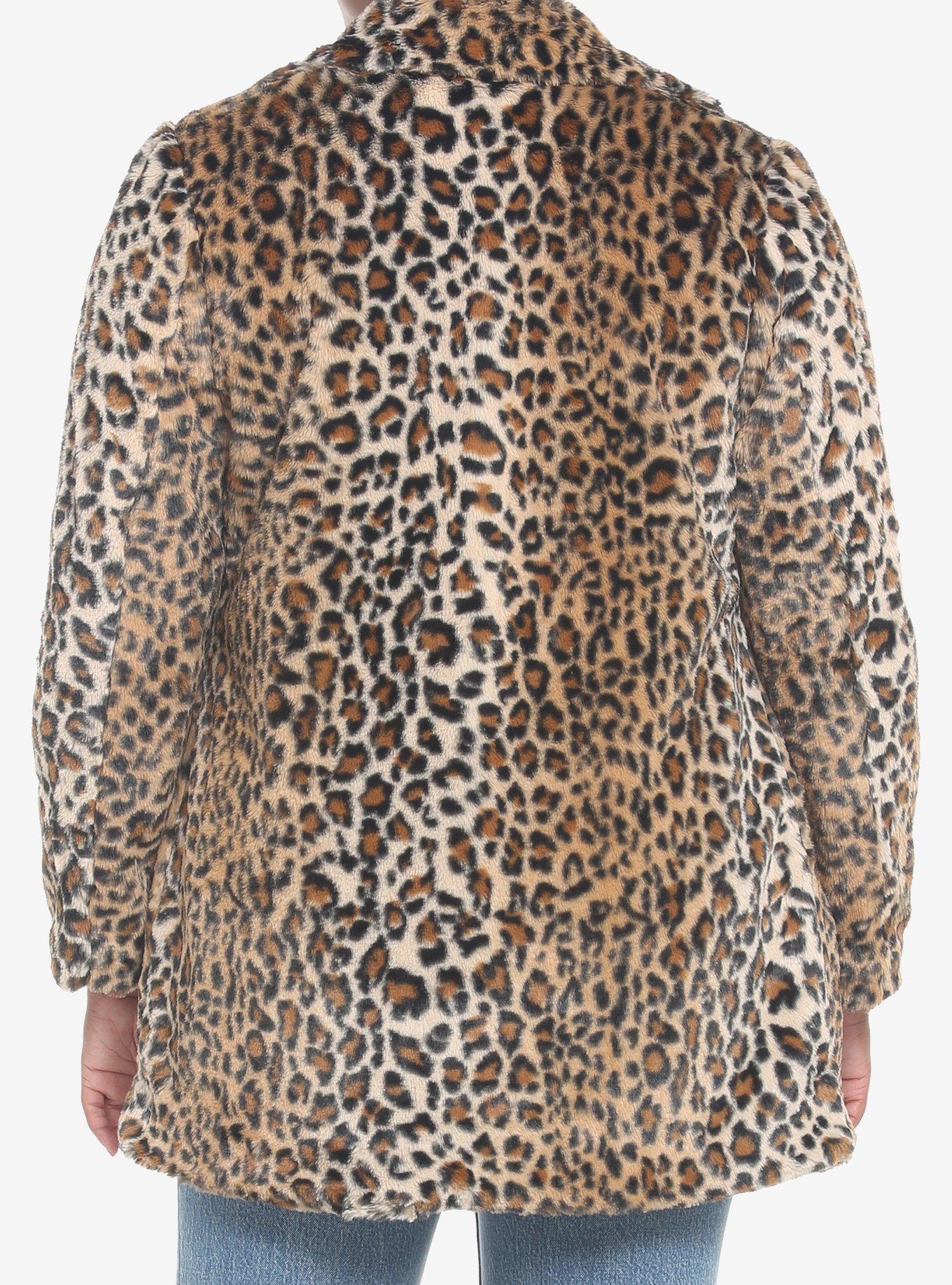 Leopard Faux Fur Coat Plus Size, MULTI, alternate