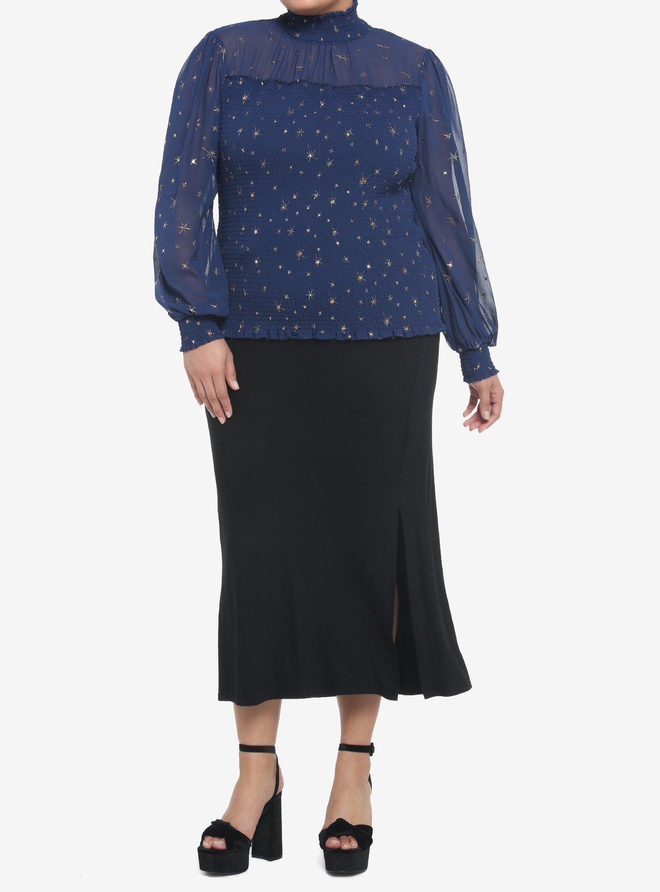 Her Universe Blue & Gold Star Mockneck Top Plus Size, DARK BLUE, alternate