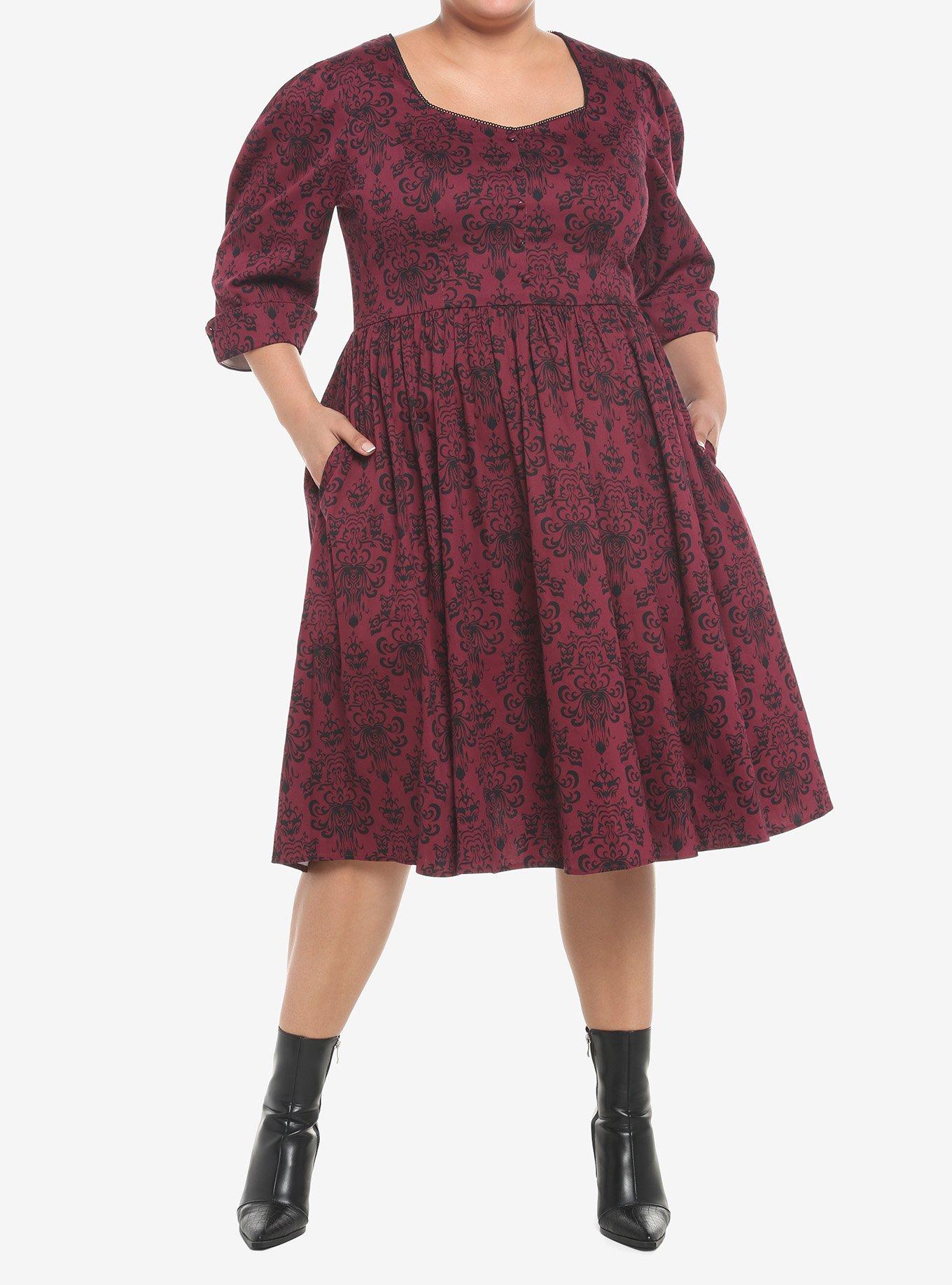 Her Universe Disney The Haunted Mansion Retro Dress Plus Size, BURGUNDY  BLACK, alternate