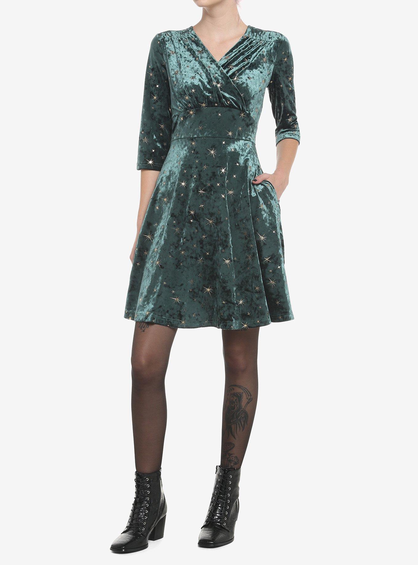 Her Universe Retro Star Velvet Dress, DARK GREEN, alternate